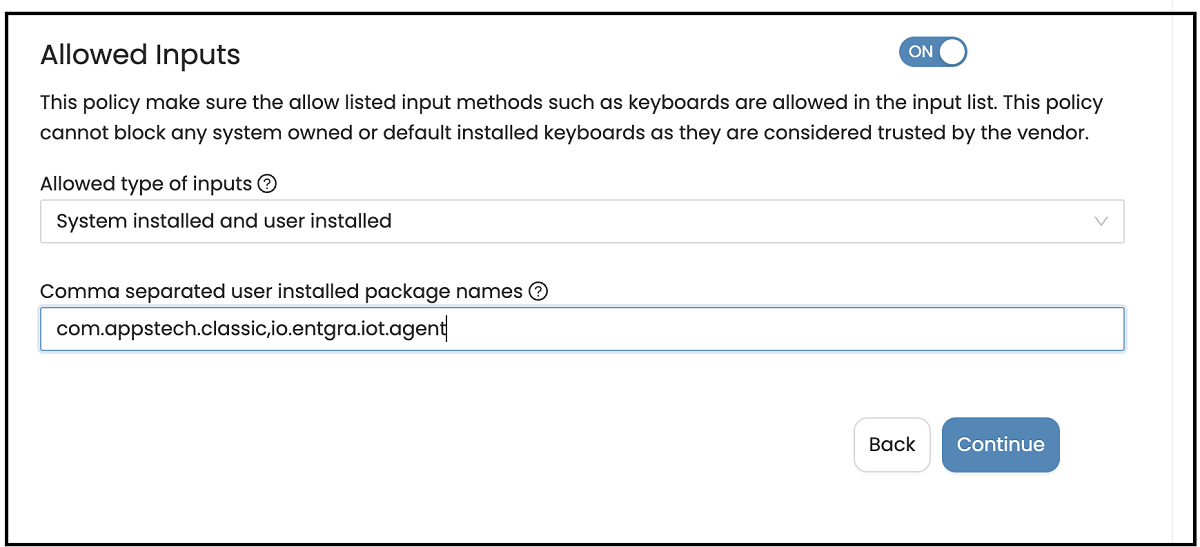 Allowed Input Methods